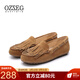OZZEG澳洲豆豆鞋女春夏季真皮軟底媽媽單鞋流蘇平底一腳蹬懶人鞋 咖啡色 37
