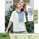 兩三事羽化飛鳥(niǎo) 2025夏季新款復古蕾絲拼接刺繡短袖t恤女寬松 米白色 L