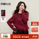 尚都比拉新年紅含綿羊毛厚保暖毛衣女冬季圓領(lǐng)寬松長(cháng)袖針織衫顯瘦女裝上衣