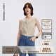 朗姿【精英衣櫥 高智衣櫥】朗姿雙色蕩領(lǐng)緞面背心夏季新款無(wú)袖上衣女 蛋黃白色 M