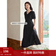 茵曼（INMAN）法式薄荷曼波連衣裙2024夏女裝新品V領(lǐng)燈籠袖抽繩 午夜黑 S
