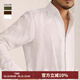 CULTUM【清透法國亞麻】薄款一片領(lǐng)襯衫男長(cháng)袖透氣修身商務(wù)休閑襯衣上衣 白色 XL