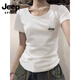 JEEP SPIRIT吉普正肩純棉短袖t恤女夏季內搭圓領(lǐng)體恤收腰緊身薄款小個(gè)子上衣 白色 M