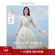 茵曼（INMAN）萊賽爾法式連衣裙2025夏女裝新品花苞袖花型腰帶收腰顯瘦長(cháng)裙子 奶油白 XL