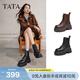 他她（TATA）巡星者靴子女鞋工裝靴秋冬新黑色加絨馬丁靴英倫短靴CG801DD5 黑色 37