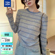 唐獅（TonLion）2025秋季女圓領(lǐng)撞色條紋套頭針織衫溫柔法式百搭減齡韓版休閑毛衣
