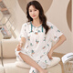 暢印新款睡衣女夏季棉質(zhì)夏款圓領(lǐng)套頭短袖七分褲簡(jiǎn)約家居服套裝 222 M  85-105