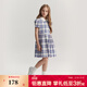 E·LAND KIDS衣戀夏季新品女童甜美復古泡泡袖格紋連衣裙 Blue藍色/50 140