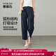 婭麗達元絲棉感闊腿鐮刀褲女夏季新款褲子薄款休閑褲小個(gè)子哈倫褲 海軍藍(B0) 28