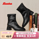 Bata彈力瘦瘦靴女2025冬季商場(chǎng)新款通勤百搭粗跟時(shí)裝靴AAH40DZ5 黑色 37