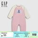 蓋璞（GAP）嬰兒冬季款印花logo撞色棉質(zhì)連體衣兒童裝包屁衣829315