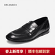 dreambox鈞博vibram真皮底豆豆鞋男夏季新款輕薄透氣一腳蹬樂(lè )福鞋 水染黑 40