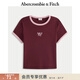 Abercrombie & Fitch【LOGO撞色T】 美式棉質(zhì)顯瘦修身短袖T恤25秋季女裝157-5366 酒紅色 S (165/88A)