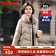 鴨鴨（YAYA）中年媽媽裝羽絨服女短款狐貍毛領(lǐng)冬裝中老年人女裝加厚防寒外套 卡其灰色 XL