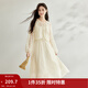 茵曼（INMAN）兩件套裝2025春秋新中式天絲高級感刺繡輕薄小衫吊帶A字裙女 米杏色 M