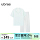 ubras全棉系列滿(mǎn)印開(kāi)襟家居服女短袖長(cháng)褲純棉套裝元氣舒適睡衣軟棉棉 短袖長(cháng)褲-冰藍綠色 S