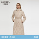 歌莉婭 曲線(xiàn)壓膠鵝絨羽絨服（配送本布腰帶）  1CCC8D310 71W杏色 S