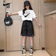 NIKE女童夏季裝色短袖套裝簡約酷帥2026新款兒童夏裝純棉衣服女孩薄款 正黑色【純棉兩件套】 /假一賠十 160 /XL 【建議身高158-170cm】