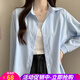 歐貝汐藍色雪紡長(cháng)袖襯衫女2026春裝夏季薄款外搭襯衣大碼中長(cháng)款外套上衣 淺藍色襯衫 均碼