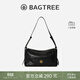 BAGTREE【明星同款】包包樹(shù)奶盒包頭層植鞣牛皮單肩腋下包斜挎包hobo包女 檀黑色-中號 高級小眾生日禮物女