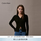 Calvin KleinJeans春秋女士?jì)?yōu)雅休閑通勤ck羅紋純棉V領(lǐng)內搭打底衫針織POLO衫 UB1-太空黑 M