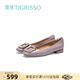 蹀愫（TIGRISSO）【有錢(qián)鉆】新款方頭芭蕾風(fēng)禮物平底鞋舒適夏季小皮鞋女單鞋 深灰紫色牛漆皮革 38 240mm