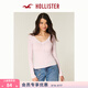 HOLLISTER【甜美百搭】25秋修身蕾絲系帶長(cháng)袖內搭T恤女裝339-5253 淺粉色 S (165/84A)