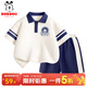 巴布豆男童套裝2026夏季新款兒童POLO短袖兩件套活力撞色學(xué)院風(fēng)透氣夏裝 米拼藏藍 藍圈巴布X_3 140