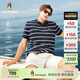 暇步士（Hush Puppies）【簡(jiǎn)約休閑】男裝夏季透氣休閑感條紋短袖polo衫 墨藍色 2XL