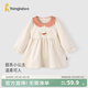 童泰嬰兒連衣裙春秋純棉女寶寶裙子兒童翻領(lǐng)蓬蓬裙女童外出公主裙 米白 100 cm