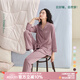 安之伴睡衣女春秋季純棉套裝長(cháng)褲家居服簡(jiǎn)約開(kāi)衫透氣休閑翻領(lǐng)長(cháng)袖女裝 灰紫紅(超柔軟5%氨綸有彈力) M