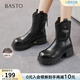 百思圖冬季商場(chǎng)新款圓頭厚底粗跟美拉德V口女騎士短靴BV239DZ5 黑色 37