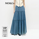 MO&Co.牛仔裙半身裙春懷舊輕薄棉質(zhì)蛋糕裙長(cháng)裙MBE1SKT038 牛仔藍色 S