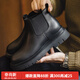 馬登切爾西靴英倫風(fēng)中幫休閑皮鞋高幫黑色皮短靴馬丁靴工裝男鞋潮 黑色   42