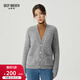 深呼吸DEEP BREATH女裝V領(lǐng)口袋彩鉆紐扣羊毛針織開(kāi)衫毛衣女A400986 花灰 M (3)