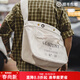 馬登工裝 美式機車(chē)報童包男大容量純棉帆布電腦包印花字母通勤斜挎包 原胚白 大包