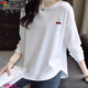 啄木鳥(niǎo)純棉圓領(lǐng)長(cháng)袖T恤女打底衫寬松2026春秋季新款韓版白色上衣潮 白-852 L 111-125斤【寬松款】
