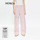 MO&Co.衛褲夏舒適棉質(zhì)運動(dòng)風(fēng)抽繩高腰直筒休閑褲新年紅MBE2PATK04 灰粉色 M /165