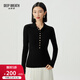 深呼吸DEEP BREATH女裝翻領(lǐng)金屬扣套頭羊毛針織衫上衣A301419 黑 M (3)