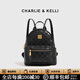 CHARLIE&KELLI CK品牌包包女款2026新款雙肩包女棋盤(pán)格時(shí)尚百搭休閑背包書(shū)包 黑色【母親節生日520情人節禮物】