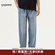 gxgjeans男裝 藍色水洗松緊腰寬松錐形休閑牛仔長(cháng)褲 25年夏新款 藍色 XL (180) -32碼