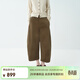 EIN PURE 復古文藝燈芯絨寬松休閑九分彎刀型褲子2025冬季新款 橄欖綠 S