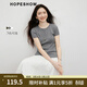 紅袖（hopeshow）獨特漂亮miu系針織衫2026夏季新款女裝坑條短袖圓領(lǐng)顯瘦百搭上衣 煙灰056 M
