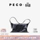PECO【花少同款】枕頭包單肩熔巖油蠟皮休閑百搭斜挎大容量旅行包 中號經(jīng)典黑頭層熔巖油蠟牛皮預售7天