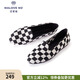 MALOVE MZ王妃鞋新款百搭通勤工作鞋棋盤(pán)格平底鞋圓頭單鞋女 黑白格 35