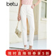 百圖betu女裝春夏新款牛仔褲高腰煙管九分褲牛仔直筒褲女2302T60 白色 XS （白色預售03/28發(fā)貨）