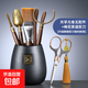 茶道六君子套裝功夫茶具配件用品大全茶剪功夫泡茶工具茶桌擺件 2-黑陶天福茶道瓶+元舍五配件+梅花剪刀
