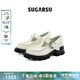 SugarSu酥履26年春季新款復古牛皮休閑褶皺鳶尾花扣T字帶瑪麗珍女單鞋 云霧白 37