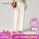 朗姿/LANCY秋季新款氣質(zhì)百搭直筒闊腿白色牛仔褲通勤顯瘦褲子 米白色 M