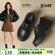 ZHR單鞋女春秋厚底粗高跟小皮鞋女英倫風(fēng)通勤樂(lè )福鞋子女 QE26黑色37